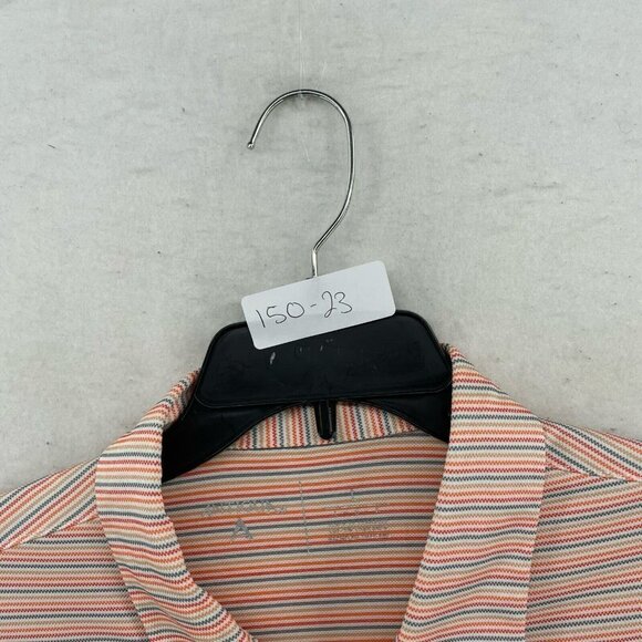Antigua Polo Shirt Men's Sz L Orange Gray Striped 3 Button Collared Stretch - Picture 12 of 12